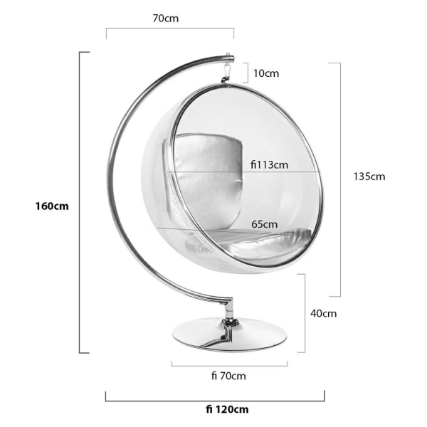 Fotel BUBBLE STAND poduszka czarna - podstawa chrom, korpus akryl, poduszka wełna