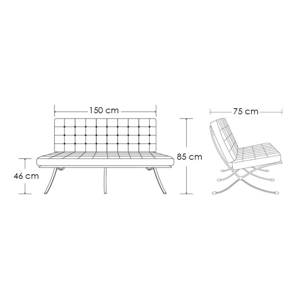 Sofa dwuosobowa BARCELON czarna - włoska skóra naturalna, stal