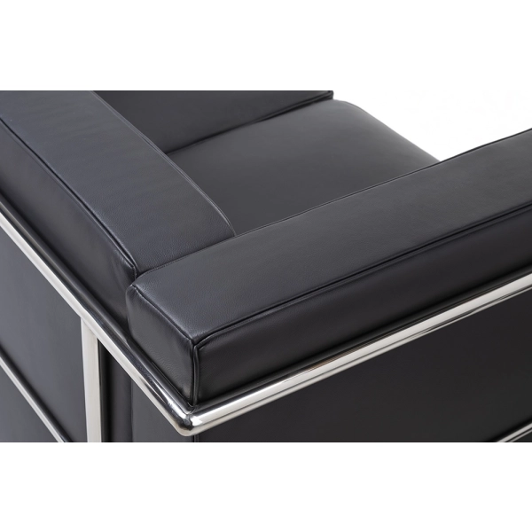 Sofa dwuosobowa SOFT LC2 czarna - włoska skóra naturalna, metal