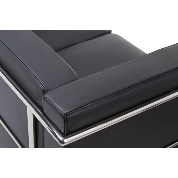 Sofa trzyosobowa SOFT LC2 czarna - włoska skóra naturalna, metal