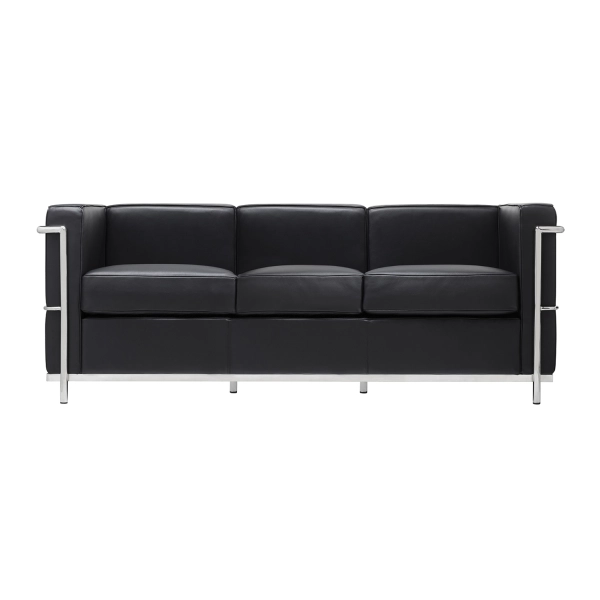 Sofa trzyosobowa SOFT LC2 czarna - włoska skóra naturalna, metal