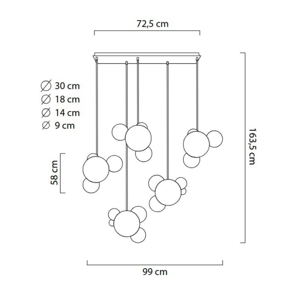 Lampa wisząca CAPRI LINE 5 złota - 300 LED, aluminium, szkło