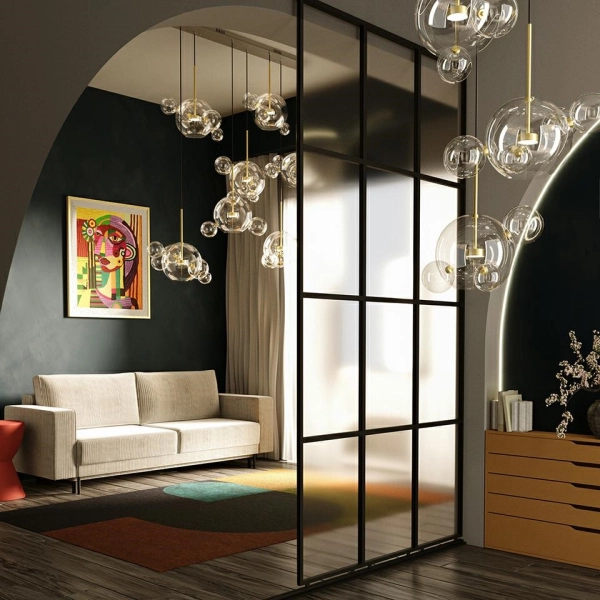 Lampa wisząca CAPRI LINE 7 złota - 420 LED, aluminium, szkło