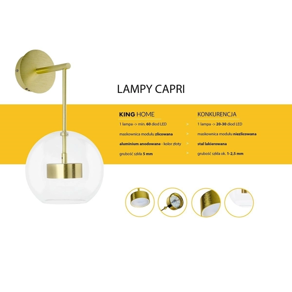 Lampa ścienna CAPRI WALL złota