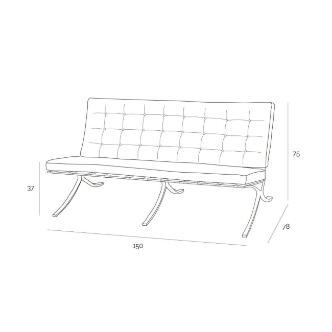 Sofa BA2 2 osobowa, brązowa skóra naturalna