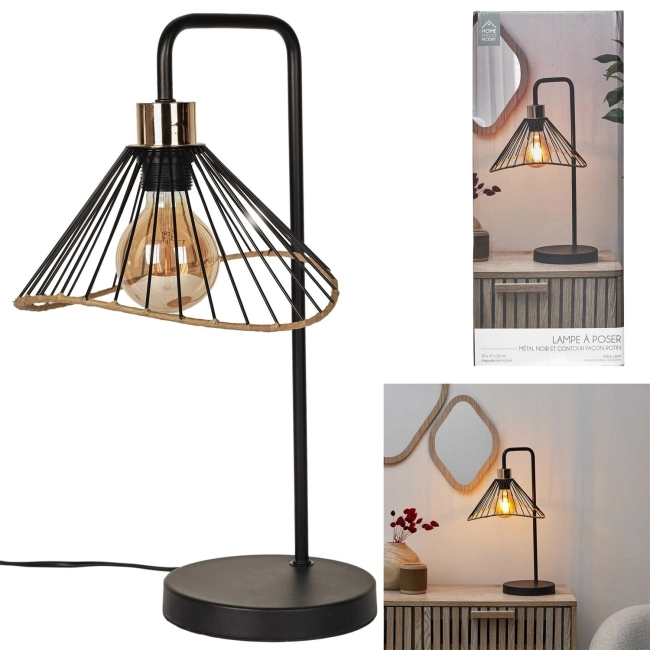 Lampa stołowa Anel czarna/ rattan