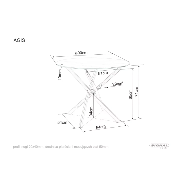 STÓŁ AGIS BIAŁY EFEKT MARMURU/CHROM FI 90