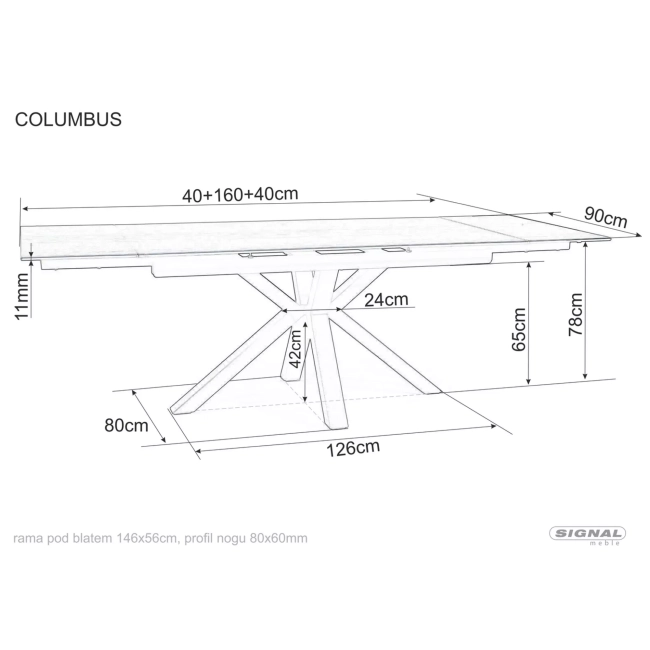 STÓŁ COLUMBUS CERAMIC BIAŁY AMBER BIANCO/CZARNY 160(240)X90