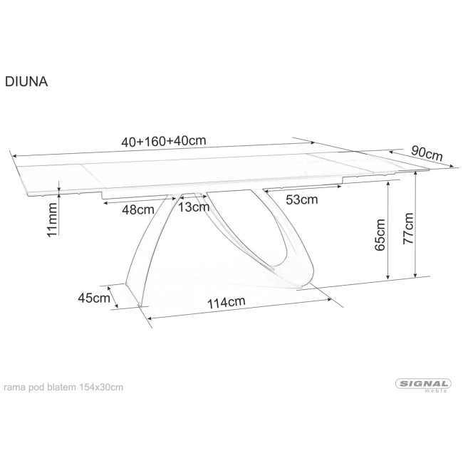 STÓŁ DIUNA CERAMIC BIAŁY STATUARIO VENATO / CZARNY MAT (160-240)X90