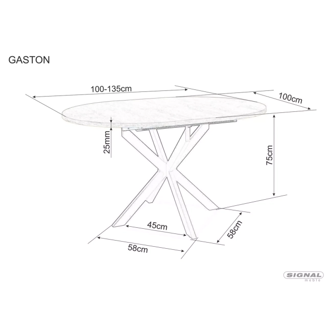 STÓŁ GASTON BIAŁY EFEKT MARMURU/CZARNY MAT 100(135)X100