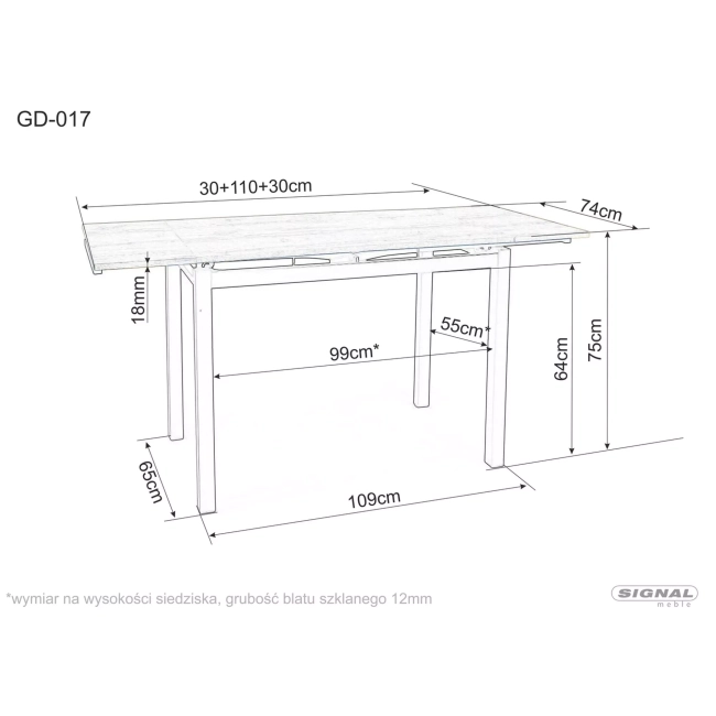 STÓŁ GD017 BIAŁY EFEKT MARMURU/CZARNY MAT 110(170)x74