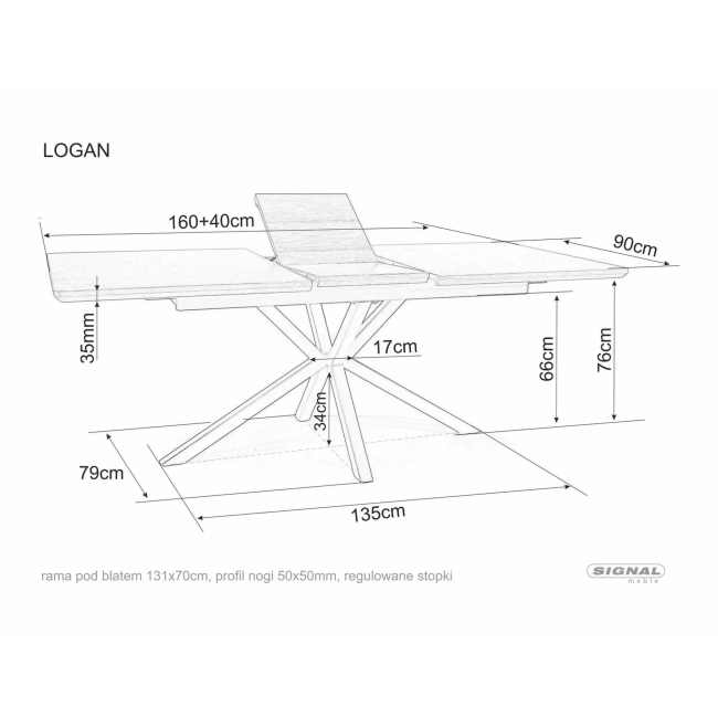 STÓŁ LOGAN CERAMIC BIAŁY/CZARNY MAT 160(200)X90