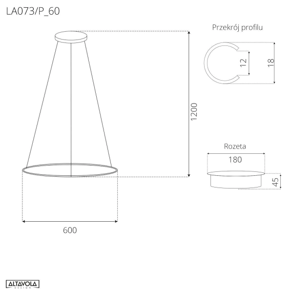 Lampa wisząca Ledowe Okręgi No.1 60cm 4k 32W czarna