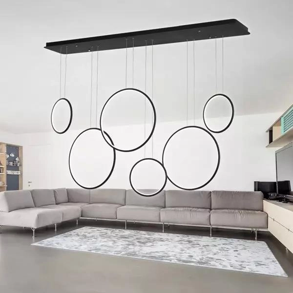 Lampa wisząca Ledowe Okręgi No.8 czarna 180cm 3k