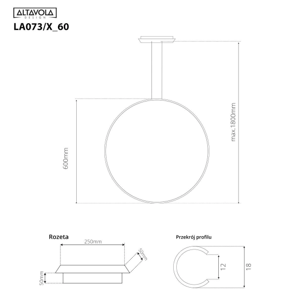 Lampa wisząca Ledowe Okręgi No.1 X 60cm 3k 32W czarny