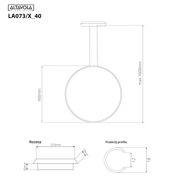 Lampa wisząca Ledowe Okręgi No.1 X 40cm 4k czarny