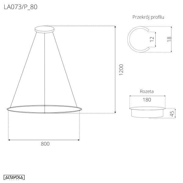 Lampa wisząca Ledowe Okręgi No.1 80cm 4k 43W czarna