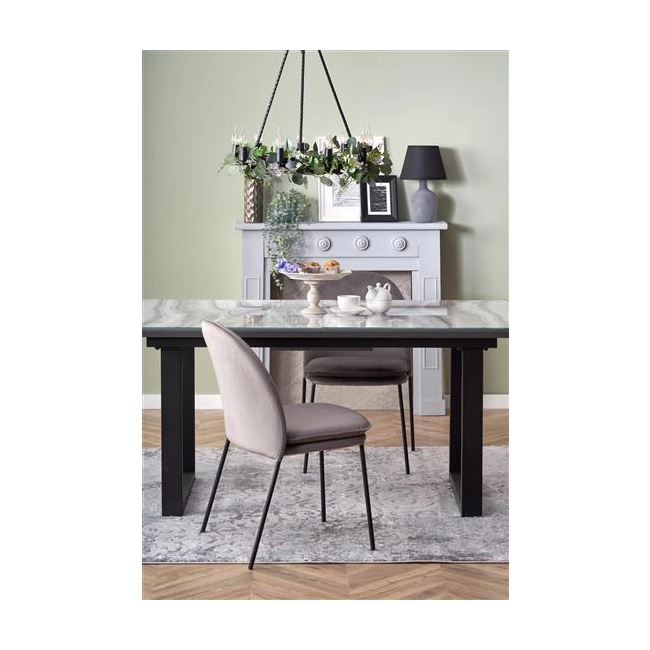 MARLEY stół rozkładany blat - biały marmur /  popielaty, nogi - czarny (2p=1szt)-117902