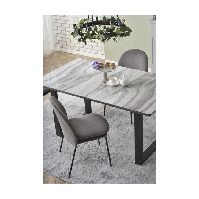 MARLEY stół rozkładany blat - biały marmur /  popielaty, nogi - czarny (2p=1szt)-117903