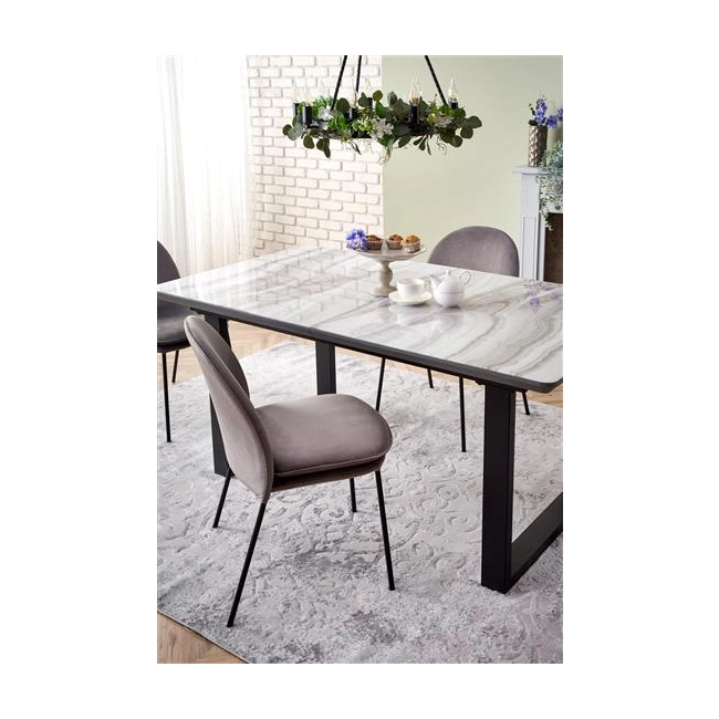MARLEY stół rozkładany blat - biały marmur /  popielaty, nogi - czarny (2p=1szt)-117904