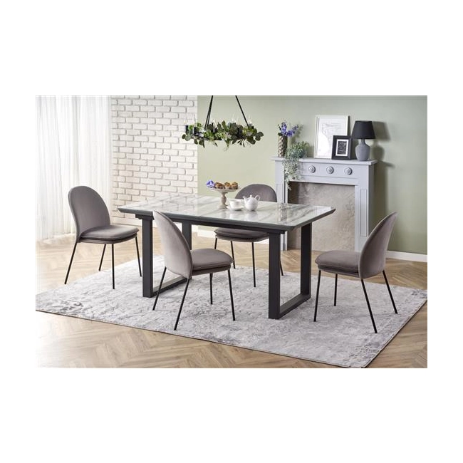 MARLEY stół rozkładany blat - biały marmur /  popielaty, nogi - czarny (2p=1szt)-117905