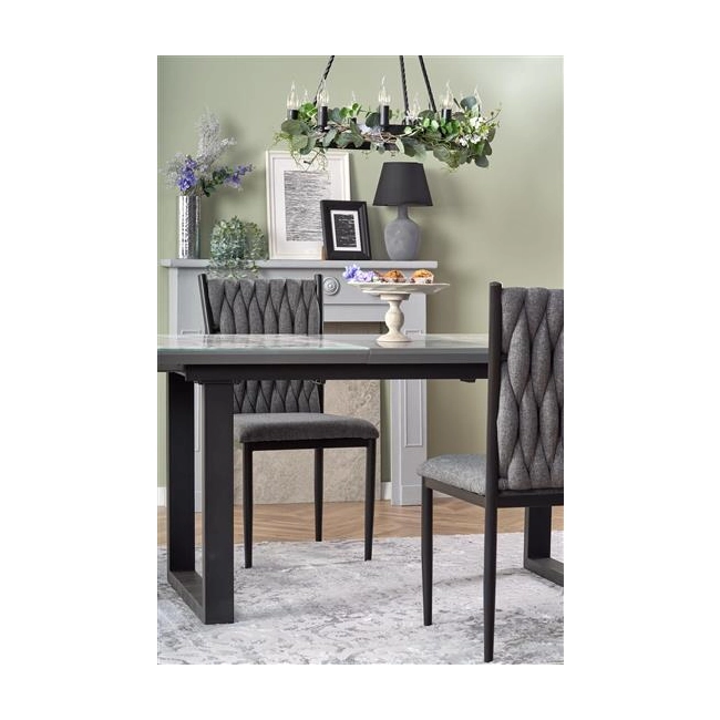 MARLEY stół rozkładany blat - biały marmur /  popielaty, nogi - czarny (2p=1szt)-117906