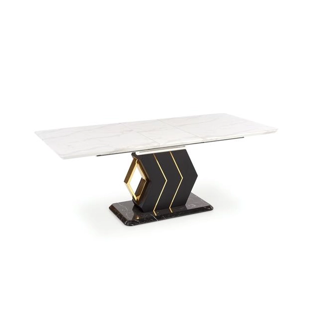 VINCENZO stół rozkładany blat: biały marmur, noga czarny/złoty (3p=1szt)-120620