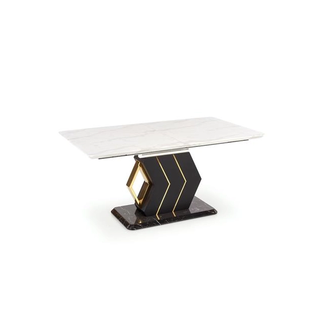VINCENZO stół rozkładany blat: biały marmur, noga czarny/złoty (3p=1szt)-120630