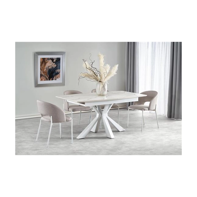 VIVALDI stół rozkładany blat - biały marmur, nogi - biały (2p=1szt)-120703