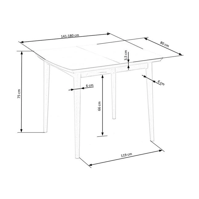 BARRET stół kolor blat - biały mat, nogi - dąb lefkas (90-190x80x75 cm) (1p=1szt)-121166