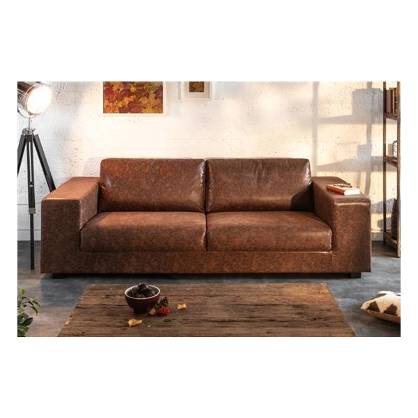 SOFA LOUNGER VINTAGE 220X86 CM EKOSKÓRA BRĄZOWA-126531