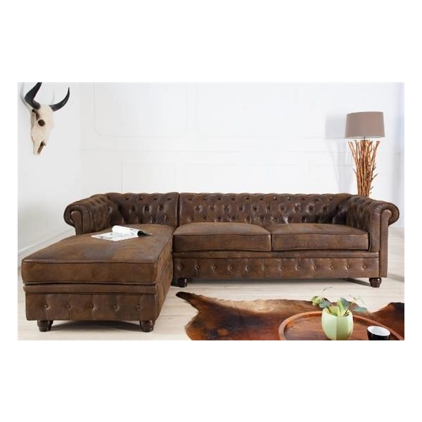 NAROŻNIK LEWY CHESTERFIELD BRĄZOWY 280X140 CM-126666