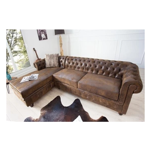 NAROŻNIK LEWY CHESTERFIELD BRĄZOWY 280X140 CM-126667