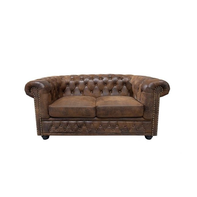 SOFA 2-OSOBOWA CHESTERFIELD BRĄZOWA 150 CM