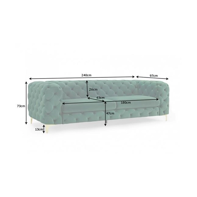 SOFA 3-OSOBOWA MODERN BAROCK ZIELONA 240 CM-126469