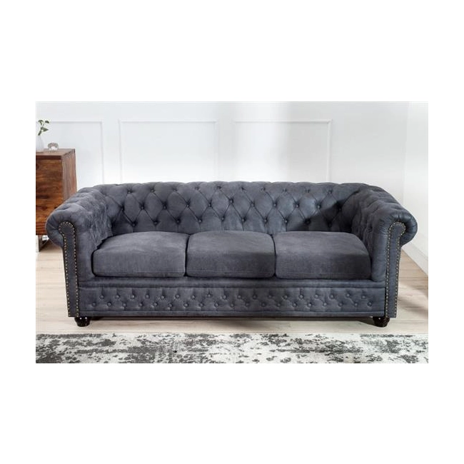 SOFA 3-OSOBOWA CHESTERFIELD CIEMNOSZARA 210 CM-126520