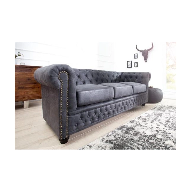 SOFA 3-OSOBOWA CHESTERFIELD CIEMNOSZARA 210 CM-126521