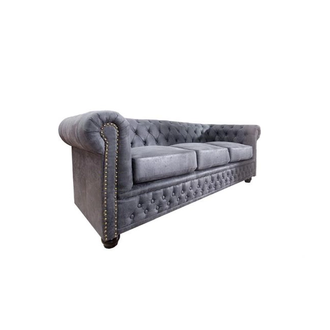 SOFA 3-OSOBOWA CHESTERFIELD CIEMNOSZARA 210 CM