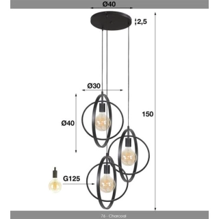 LAMPA WISZĄCA LUI 40 CM METALOWA CIEMNOSZARA-134482