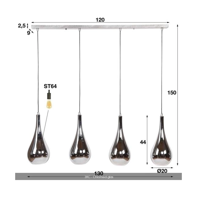 LAMPA WISZĄCA DROPPE SZKLANA CHROM IV-134497