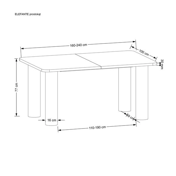 ELEFANTE PROSTOKĄT stół rozkładany 160-240/100 dąb naturalny (2p=1szt)-138540