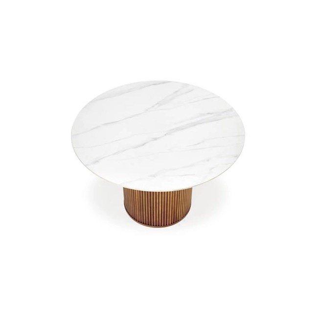 BRUNO stół okrągły, biały marmur / orzechowy (2p=1szt)-141704