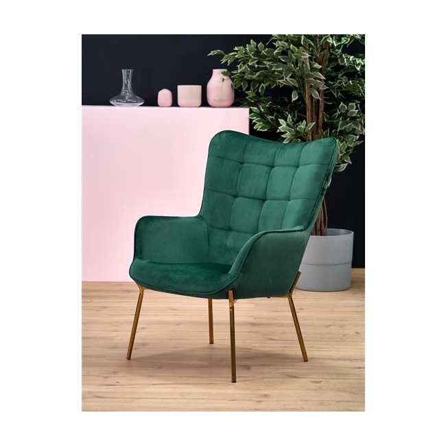 CASTEL 2 fotel wypoczynkowy złoty / ciemny zielony-141971
