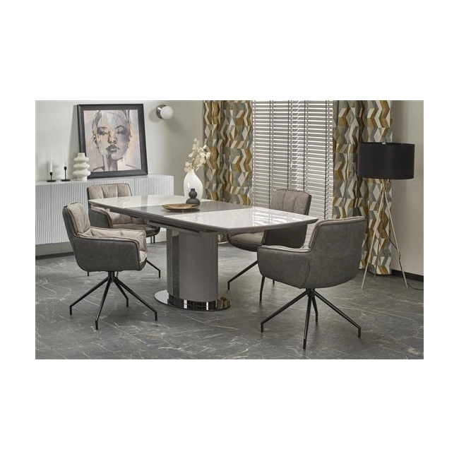 DANCAN stół rozkładany, biały marmur / popielaty / jasny popielaty / czarny (3p=1szt))-142350