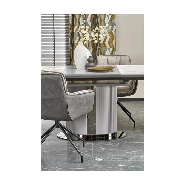 DANCAN stół rozkładany, biały marmur / popielaty / jasny popielaty / czarny (3p=1szt))-142354