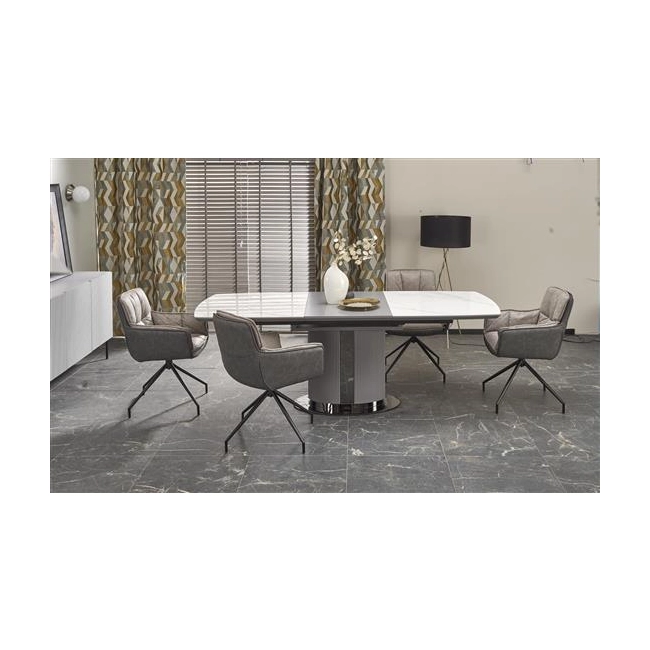 DANCAN stół rozkładany, biały marmur / popielaty / jasny popielaty / czarny (3p=1szt))-142356