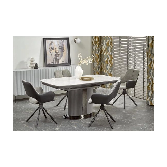 DANCAN stół rozkładany, biały marmur / popielaty / jasny popielaty / czarny (3p=1szt))-142357