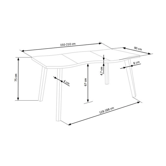 DICKSON stół rozkładany 150-210/90 cm, blat - naturalny, nogi - czarny (2p=1szt)-142557