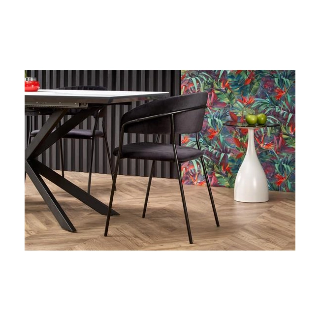DIESEL stół rozkładany blat - biały marmur / c. popiel, nogi - czarny (2p=1szt)-142572