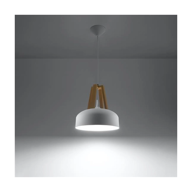 Lampa wisząca CASCO biała/naturalne drewno-148605